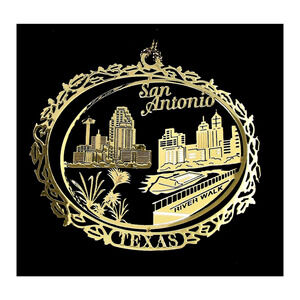 San Antonio Texas Brass Ornament City Skyline River Walk Travel Souvenir